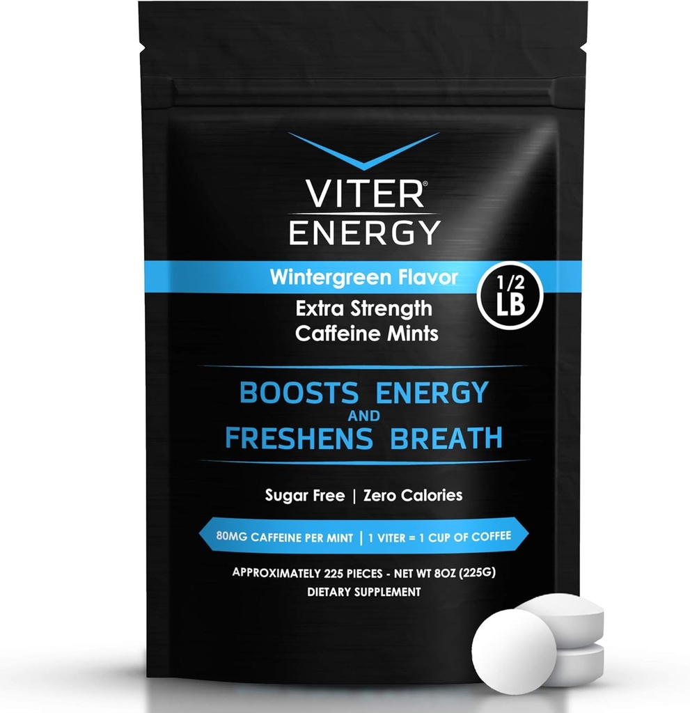 Viter Energy Extra Forza Tante Caffeina Caffeina, B Vitamine, Zucchero Libero. (Wintergreen, 8oz, Bulk Bag)