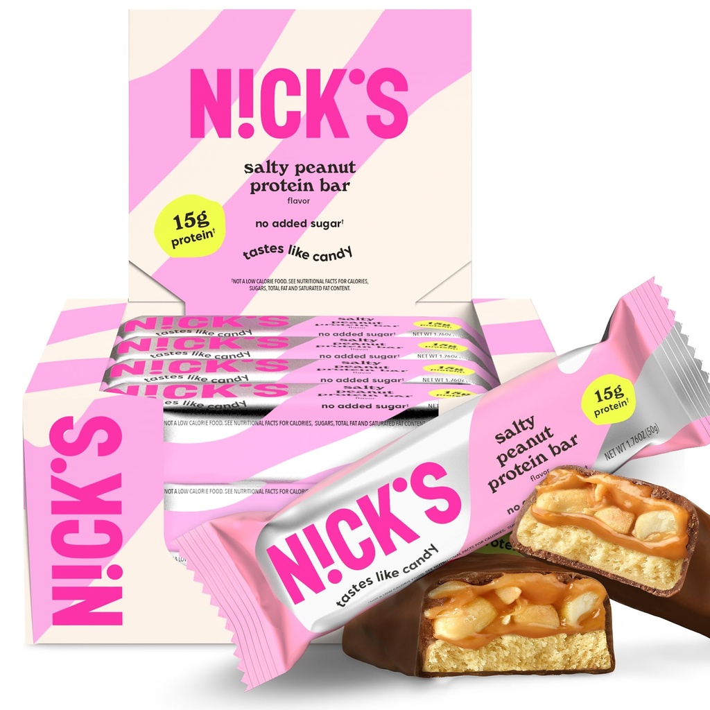 NICKS Protein Bars Chocolate Peanut | 15g proteina | 200 calorie | Low Carb Keto Friendly Snacks No Aggiunto Zucchero (Multipack 12 bar x 50g)