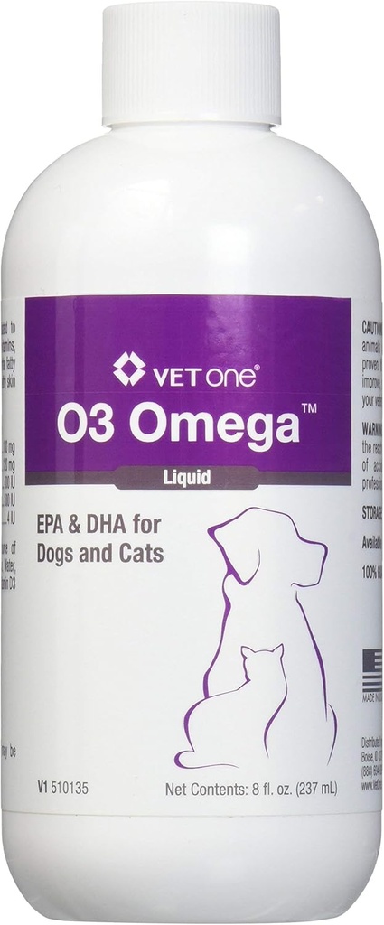 Vet One O3 Omega Liquid EPA & DHA per cani e gatti - Skin & Coat Supplement - Supporta sistema immunitario & Joint Health - 8 oz