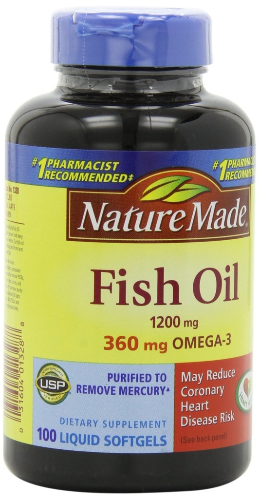 Natura fatta Fish Oil 1200mg, 360mg Omega-3 100 Liquid Softgels (3 Pack)