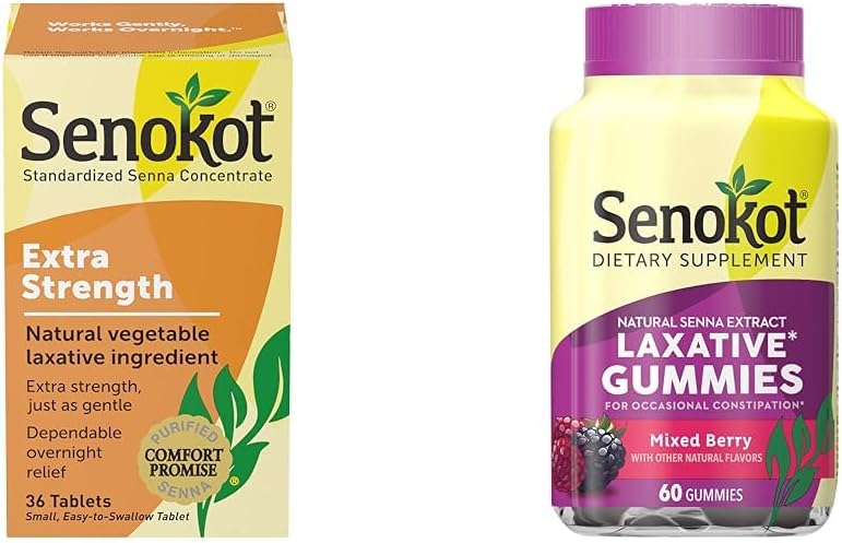Senokot Extra Forza Lassativo vegetale naturale per il sollievo durante la notte Rilievo occasionale costipazione, 36 conteggio & Supplemento dietetico Gummies lassativo, Estratto di senna naturale, Gentle