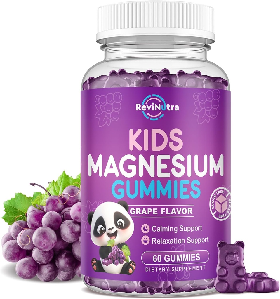 Gummie di Magnesio per bambini, Gummie di Citrato di Magnesio senza zucchero, Gummie di Magnesio calma di grande gusto per adulti e bambini, Dormire di sostegno, Salute del muscolo di Bone &, Rilassamento di Nerve, 60 Gummie di Uva