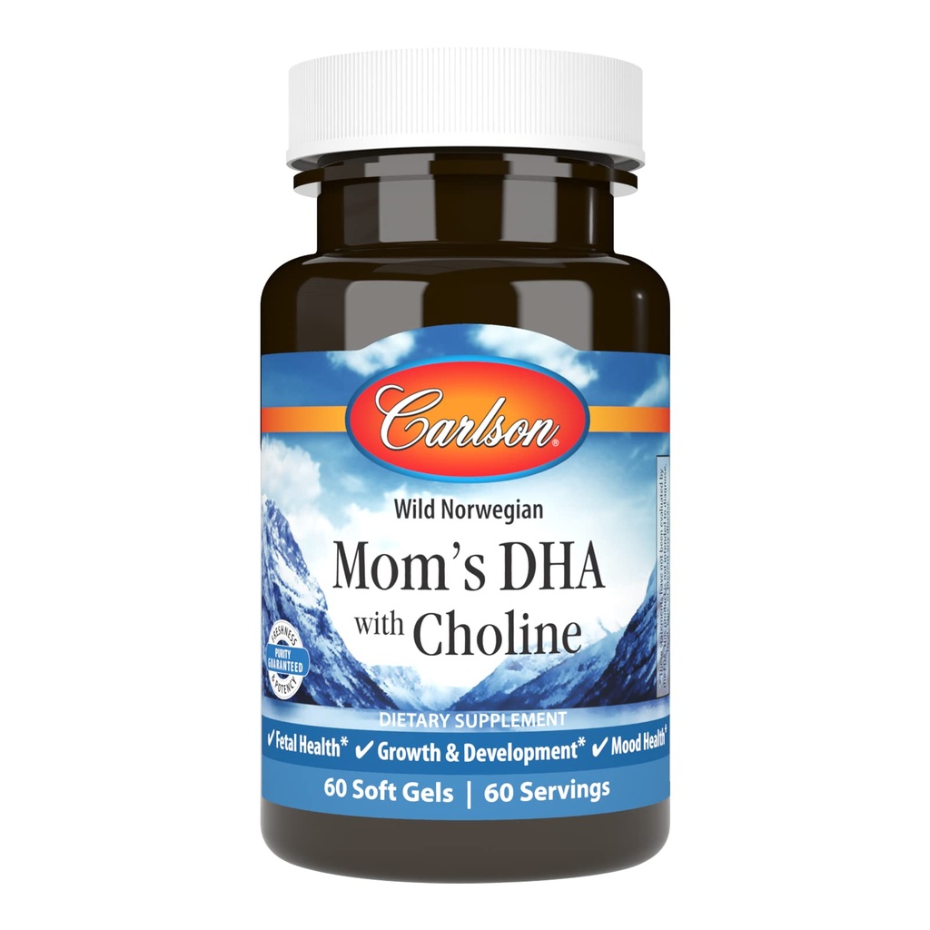 Carlson - DHA mamma con Choline, 3:1 DHA to EPA Ratio Trovato in latte materno, crescita e sviluppo, 60 Softgels