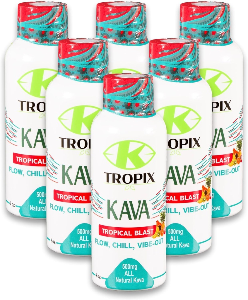K-Tropix Kava Shot Tropical Blast - 500mg Wellness Shots per promuovere il relax e ridurre la preoccupazione - Kava Drink - Peggio, Tensione, Strain Relief Supplement - 6 Pack
