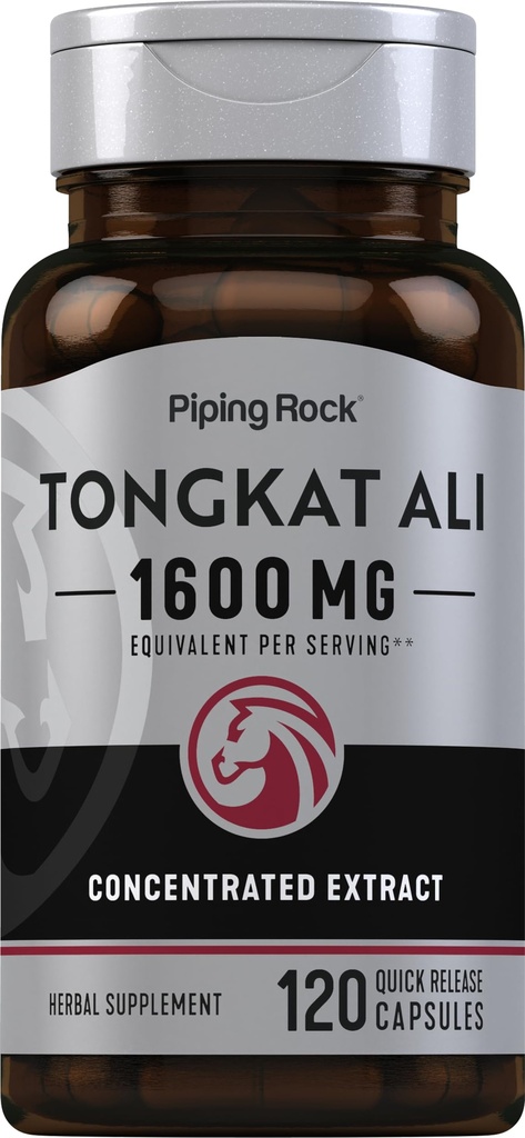 Piping Rock Tongkat Ali | 1600mg | 120 capsule | Estratto di Longjack | Supplemento di erbe | Non OGM, Gluten Free