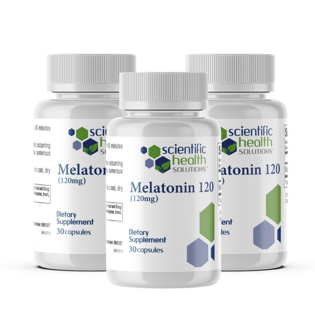 Melatonina 120mg | Melatonina mono-polvere in capsule Easy-to-Swallow | Vegan, Non-GMO & Gluten-Free | Melatonina ad alta resistenza (3-Pack)