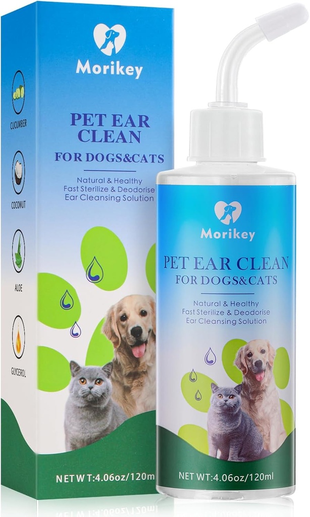 Pet Ear Cleaner Solution for Dogs&Cats, Nature Dog Ear Drops aiuta a eliminare l'odore alleviare il dolore - 4.06oz/120ml