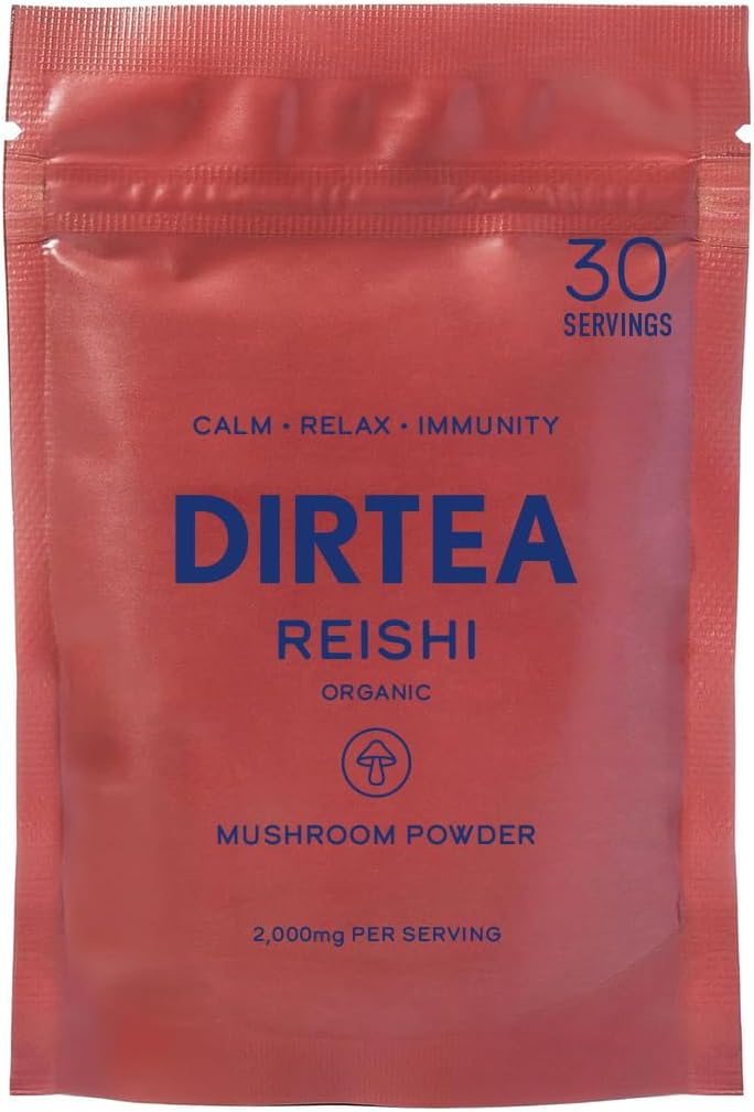 DIRTEA Reishi Mushroom Powder | 2000mg / Serving | Organic, Vegan & Non GMO | Qualità del sonno, Stress & Immunity Support | Supplemento ad alta resistenza | 60g - 30 Serve