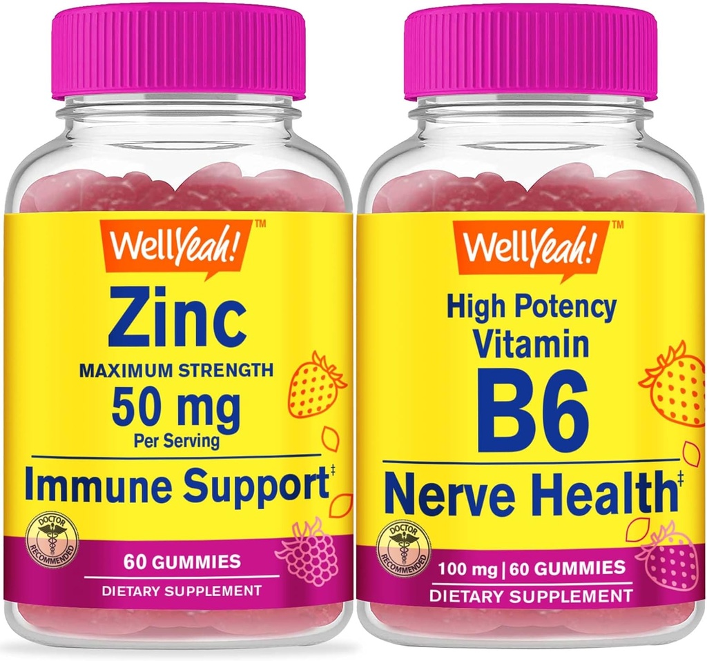 WellYes Zinc + Alta Potenza Vitamina B6, Gummies Bundle - Grande Degustazione, Integratore di vitamina, Senza glutine, OGM Libero, Gomma masticabile