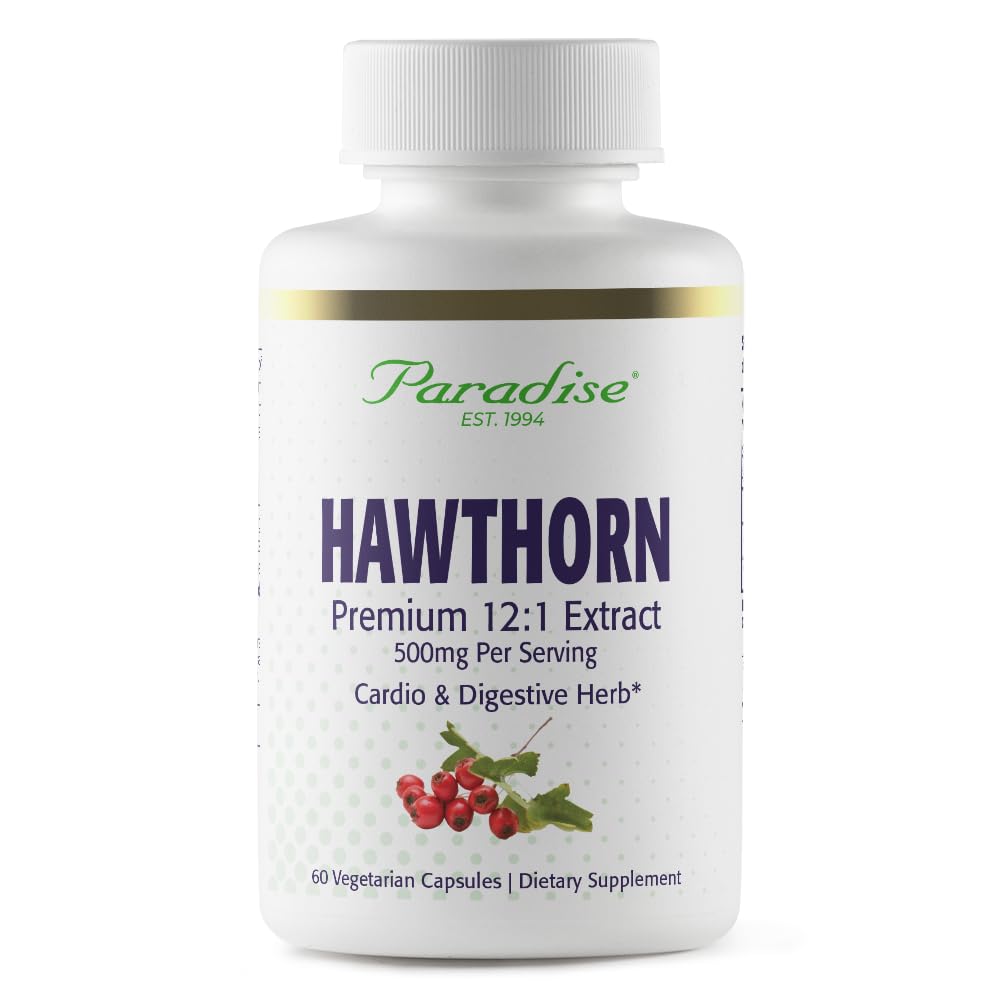 Paradise Herbs Hawthorn Berry, Active Whole Spectrum Extract, Super Potent, Ultra Pure, Vegan, Non OGM, Gluten Free, 60 capsule vegetariane