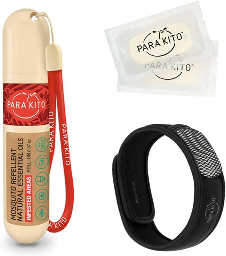 PARA'KITO Mosquito Repellent Bundle, 1 Bracciale Mosquito Repellent, 1 Gel Roll-on, Bracciali Bug Repellent, Dispositivi Mosquito Repellent, Nero