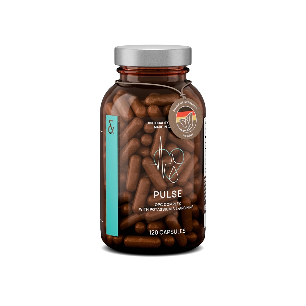 Supplemento di supporto per la pressione sanguigna Premium con estratto di semi di uva, L-Arginina, Estratto di aglio nero & Potassium - 120 capsule