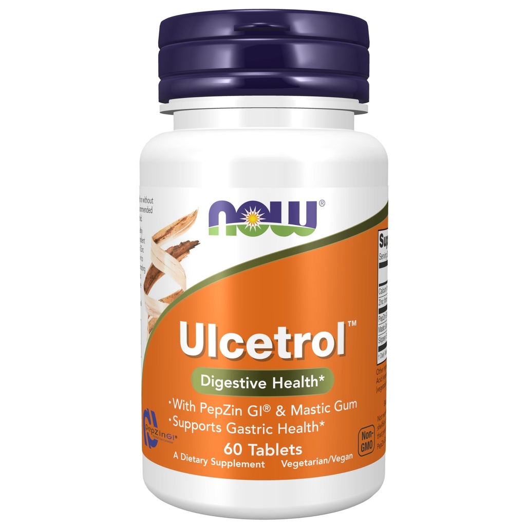 NOW Foods Supplements UlcetrolTM, Digestive Health*, Con PepZin GI® & Mastic Gum, Supporta la salute gastrica*, 60 compresse