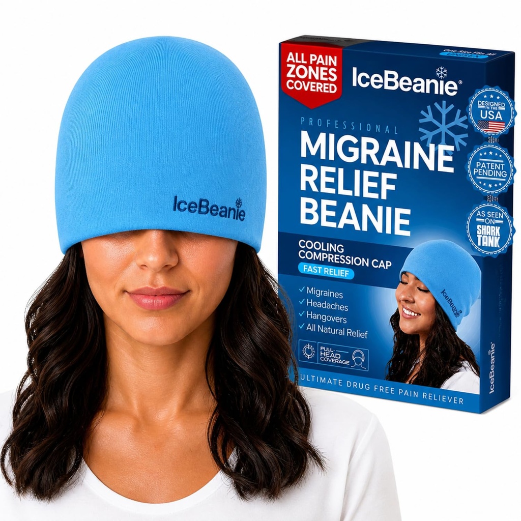 IceBeanie Migraine Relief Cap, Come visto su Shark Tank, Morbido e Stretchy Gel Tension Headache Relief Cap, Extended Cool Hangover Ice Hat, Odorless Head Wrap Ice Pack Wrap, Headache Mask Migraine