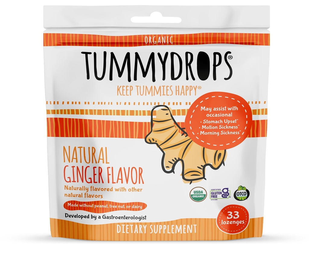 USDA Organic Natural Ginger Tummydrops, Gluten Free & Vegan, 33 cadute singolarmente in una borsa recuperabile