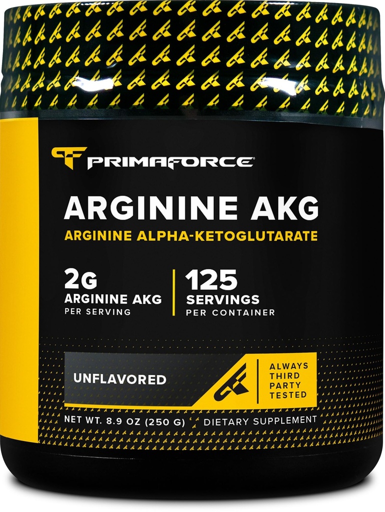 PrimaForce AAKG Arginina Polvere, 250 grammi (L-Arginina e Acido Alpha-Ketoglutarato) Supplemento di allenamento Premium, Non-GMO, Vegan, Gluten Free