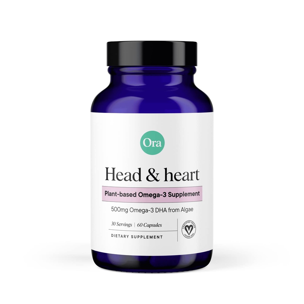 Ora Organic Vegan Omega 3 Supplemento - 500mg DHA per cervello, occhio e salute del cuore - fatto da alghe sostenibili - 60 capsule