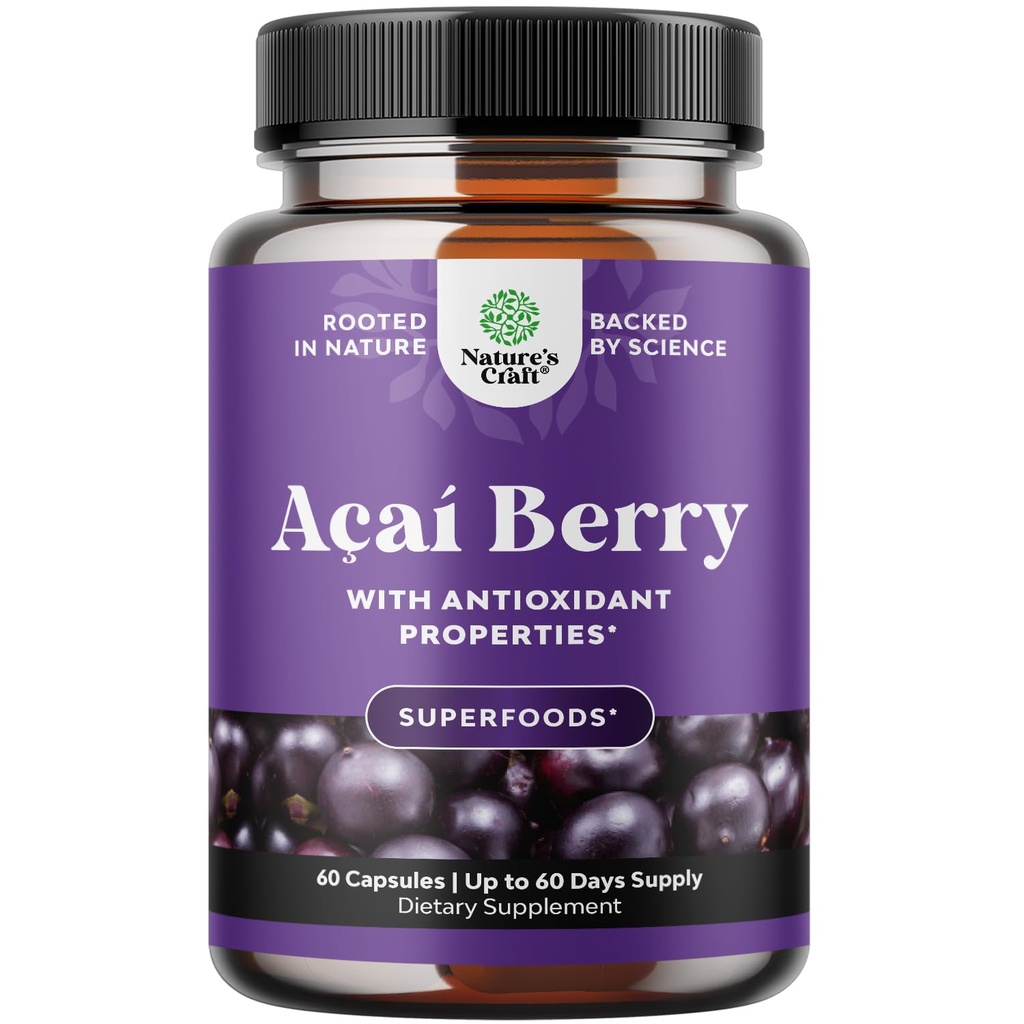 Natures Craft Acai Berry Antioxidant Supporto Supplemento di perdita di peso per le donne e gli uomini - Vitamine Minerali Antiossidante Formula Supporta Sistema immunitario e Boost Energy Cognitive Health - 60 Serve
