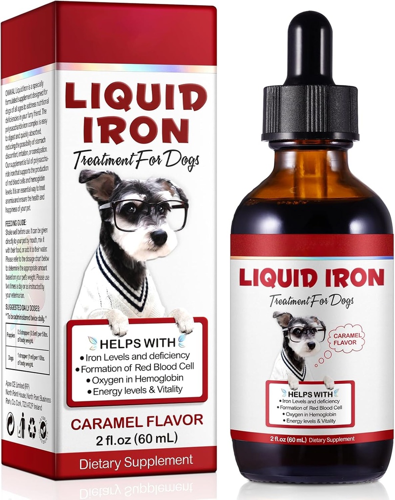 Gocce di ferro liquido per cani, supplementi di ferro liquido per cani Supporta l'anemia, promuove la salute del sangue, migliora bassi livelli di enery e letargia - Supplies animale Vitamine - 60 ml / aroma di caramella