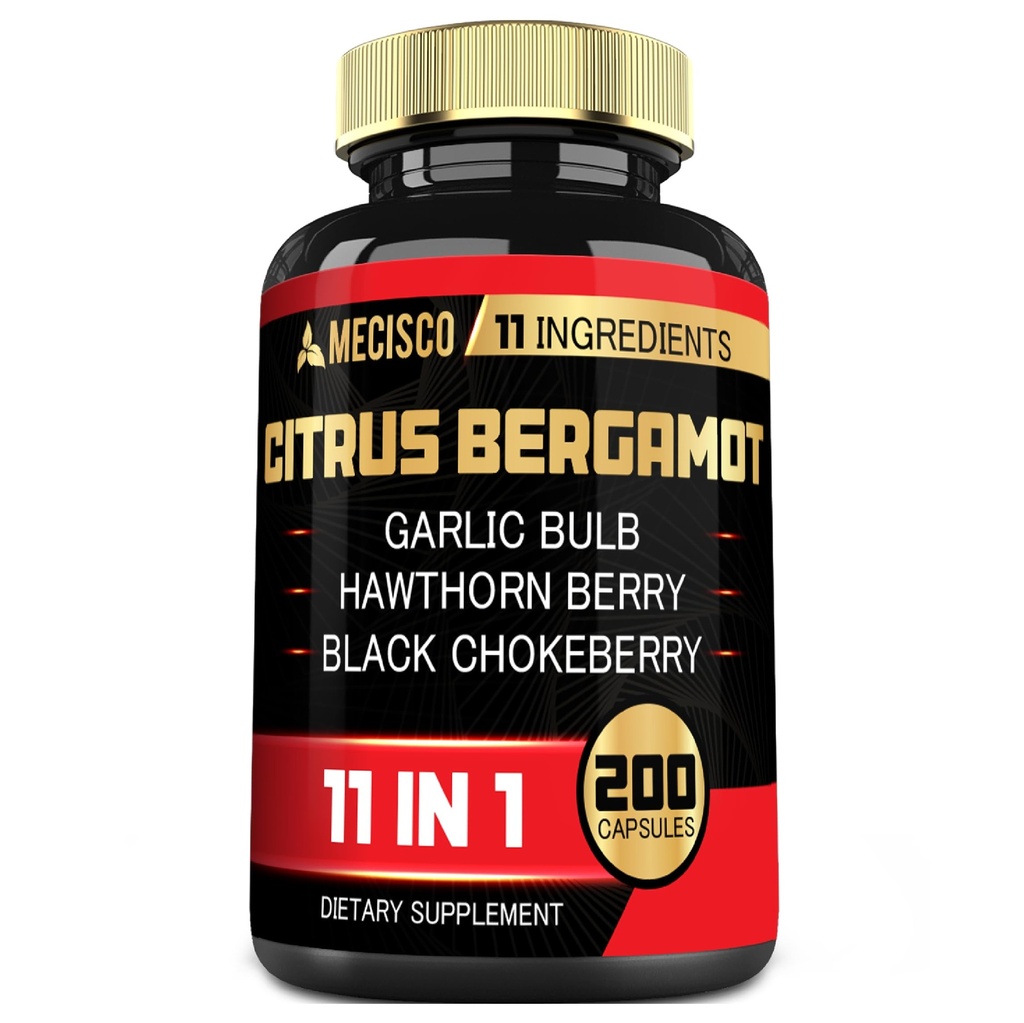 11in1 Citrus Bergamot Supplemento 1000mg con Olive Leaf, Hawthorn Berry, Guggul, Aglio, e altro ancora - Immunità di supporto, Sistema circolatorio &amp; Salute complessiva - 200 Capsule