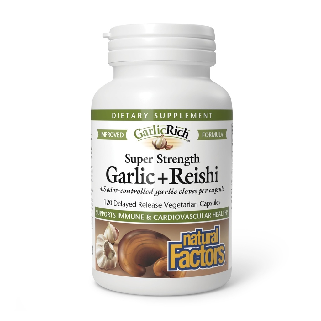 Fattori naturali GarlicRich, Aglio Super Forza + Reishi, 120 Rilascio ritardato capsule vegetariane