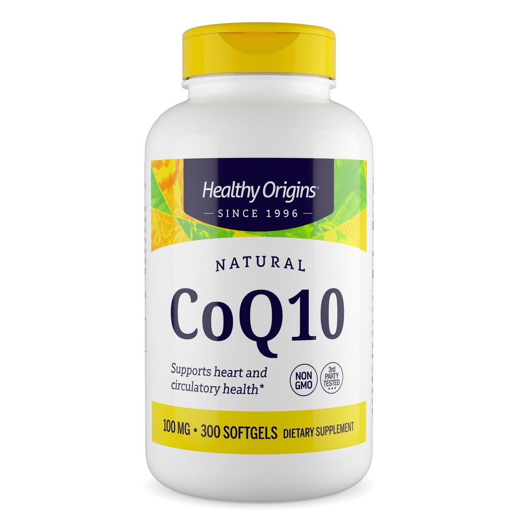 Healthy Origins® CoQ10 100 mg – Natural Trans-Isomer Ubiquinone – lievito fermentato, supporta la salute del cuore e l'energia cellulare – Non-GMO 300 Softgels