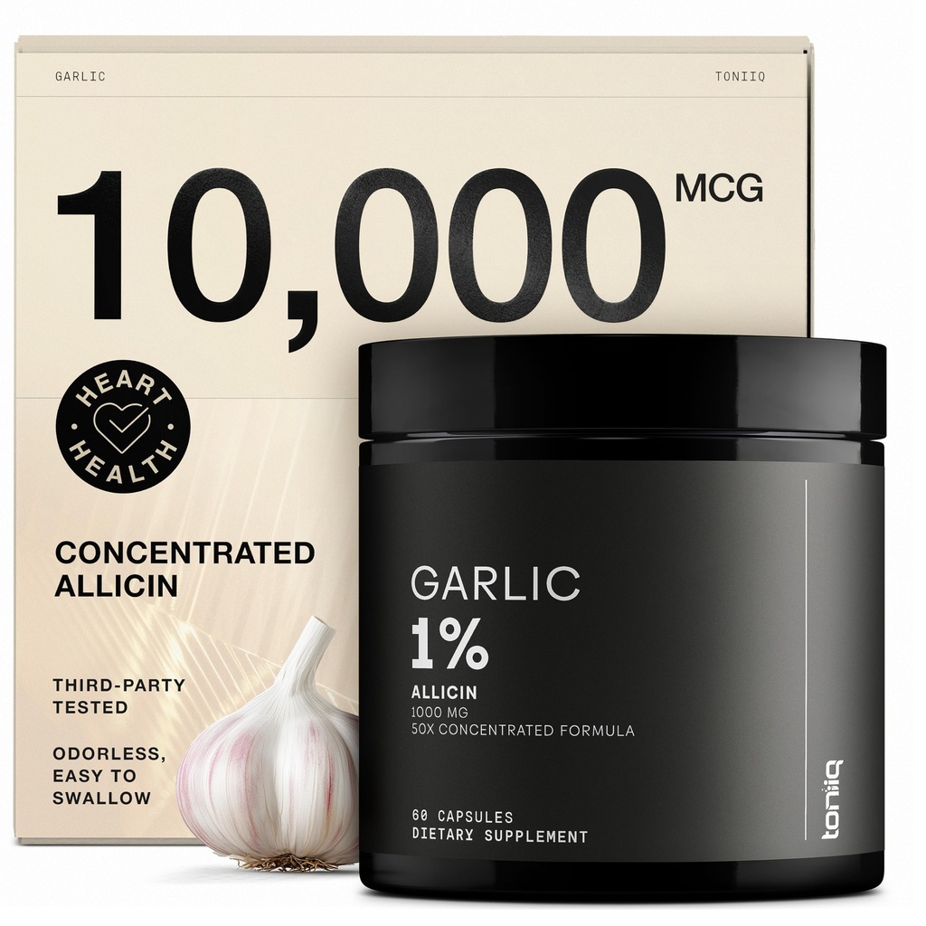 Aglio capsule con 10.000mcg Allicin - Odorless - 50:1 Estratto per la massima potenza - Laboratorio di terze parti testato - 60 capsule vegetariane