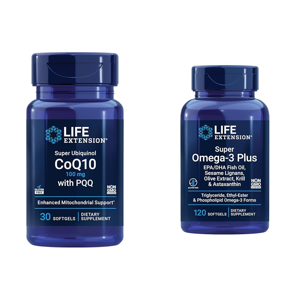 Estensione della vita Super Ubiquinol CoQ10 con PQQ, CoQ10, PQQ & Super Omega-3 Plus EPA/DHA Fish Oil, Sesame Lignans