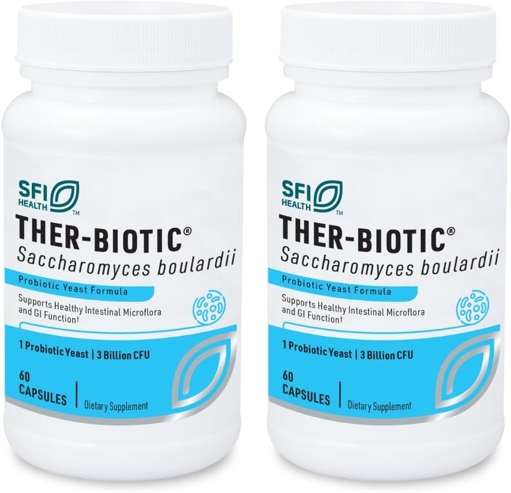 Klaire Labs SFI Health Saccharomyces Boulardii - Integratore probiotico per sostenere l'equilibrio sano del lievito, Immune & Digestive Health - Acid Resistant, Shelf-Stable & Hypoallergenic (60 capsule / 2 Pack)