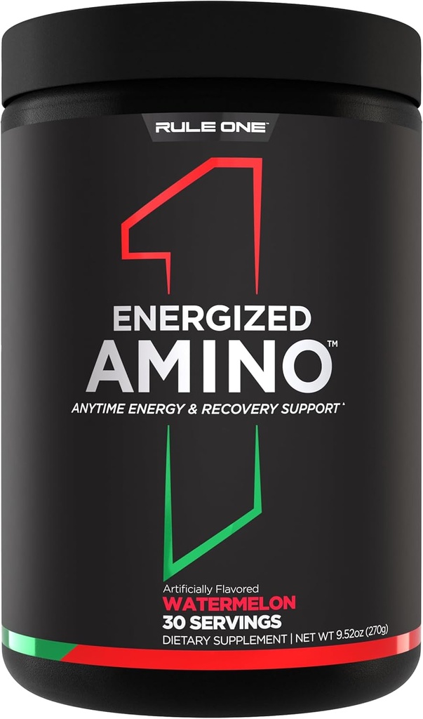 Regola 1 Amino Energizzato – In qualsiasi momento Energy and Recovery Support with BCAAs, Glutamine, Citrulline, Beta Alanine, and Caffeine from Green Coffee & Tea Leaf Extracts (30 Servings, Watermelon)