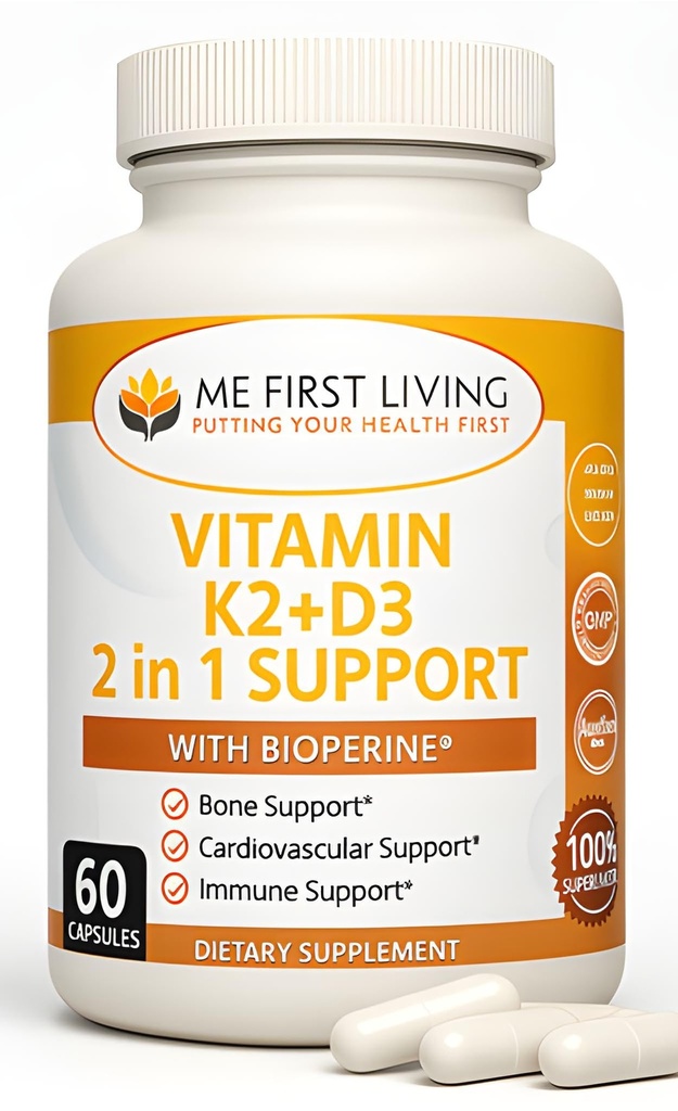 Prima vitamina D3 K2 Integratore Bone e salute del cuore Formula 125 MCG Vitamina D3 & 100 MCG Vitamina K2 MK-7 Facile da ingoiare Vitamina D & K Complesso con calcio