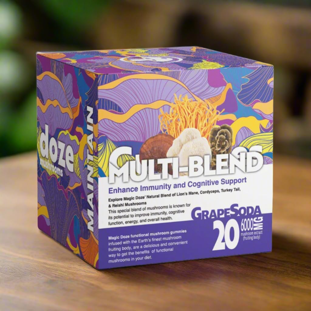 Magic DozeTM Mantenere: Multi-Blend Mushroom Gummies, 6000mg Lion's Mane, Cordyceps, Reishi e Turkey Tail Fruiting Body, 20 Vegan Gummies Per Bottiglia