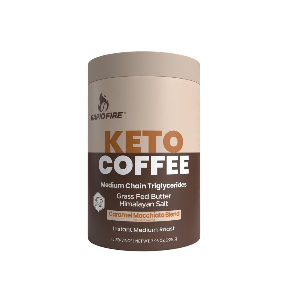 Rapidfire Keto Coffee Instant Coffee Mix, Caramel Macchiato Flavor, 7.93 Ounce (255g), 15 Serve
