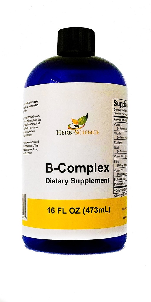 Vitamina B-Complex, Super B Vitamine Complesso con Vitamina C Liquido, 16 oz - Tutte le vitamine B Comprese B1, B2, B3, B5, B6, B7, B9, B12, Acido Folico, Niacina, Biotina, Alcol-Free - Erbe-Scienza