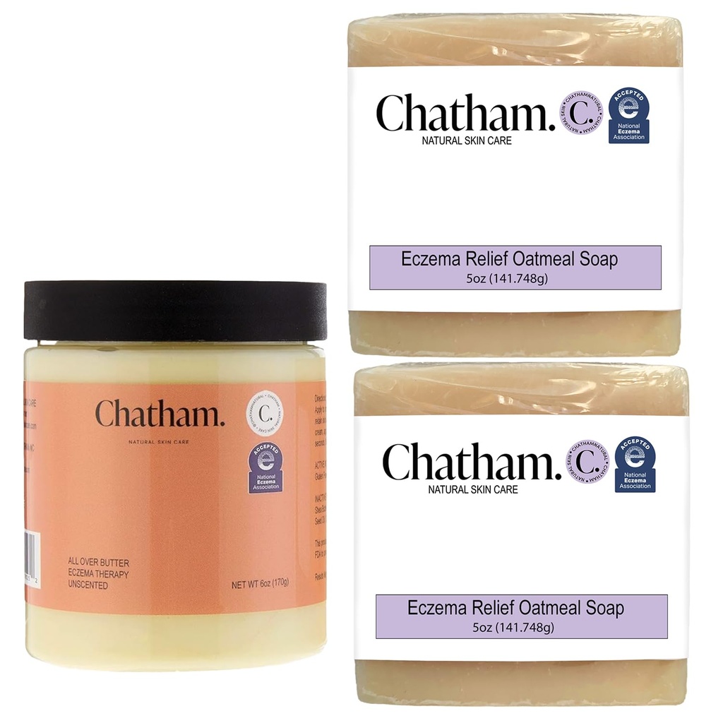 Chatham Natural Skin Care Over Butter Eczema Therapy 6oz e 2 x Eczema Relief Soap Bars 5oz Bundle | Con Colloidal Gluten Free Oatmeal