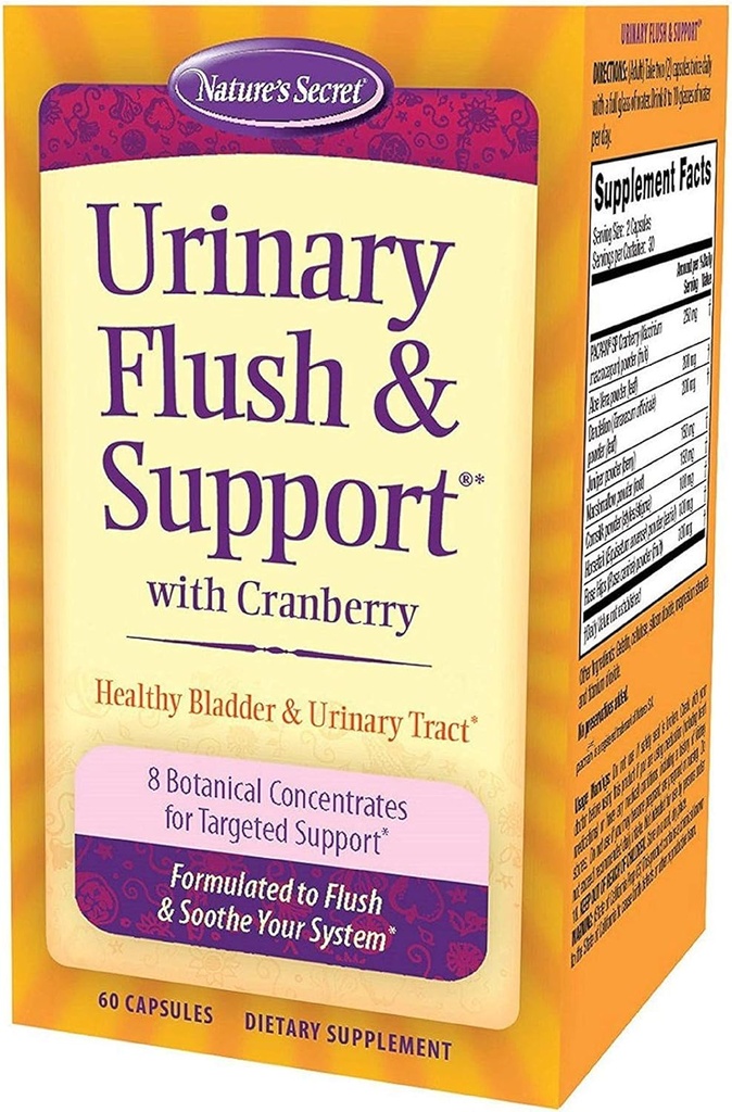 Flush e supporto urinario segreto della natura con mirtillo promuove la vescica sana e il tratto urinario - 8 miscele di concentrato botanico a Flush & Soothe - Eliminazione sana e disintossicazione - 60 capsule