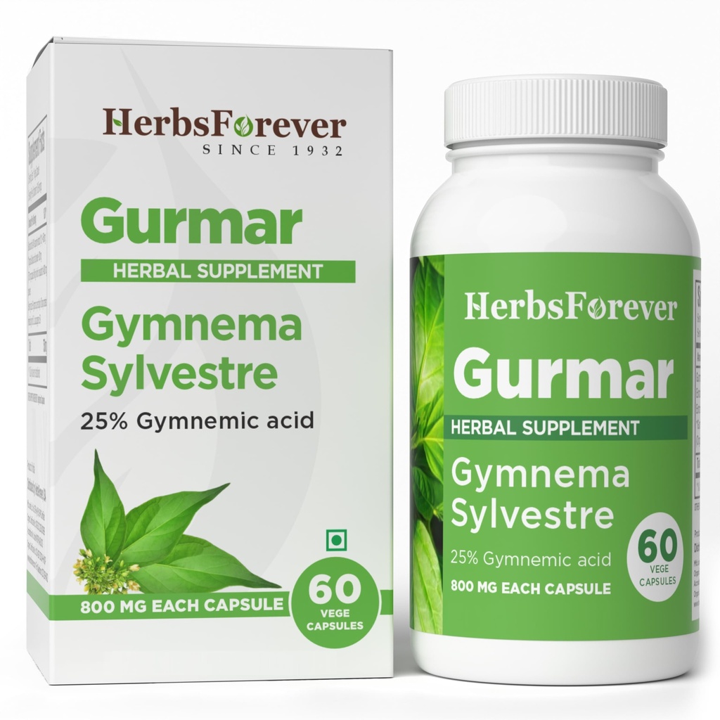 Herbsforever Gurmar Capsules | Gymnema Sylvestre Integratore di erbe | 7:1 Estratto concentrato | Supporta Stile di vita sano | 60 capsule di veg | Non-GMO & Vegan