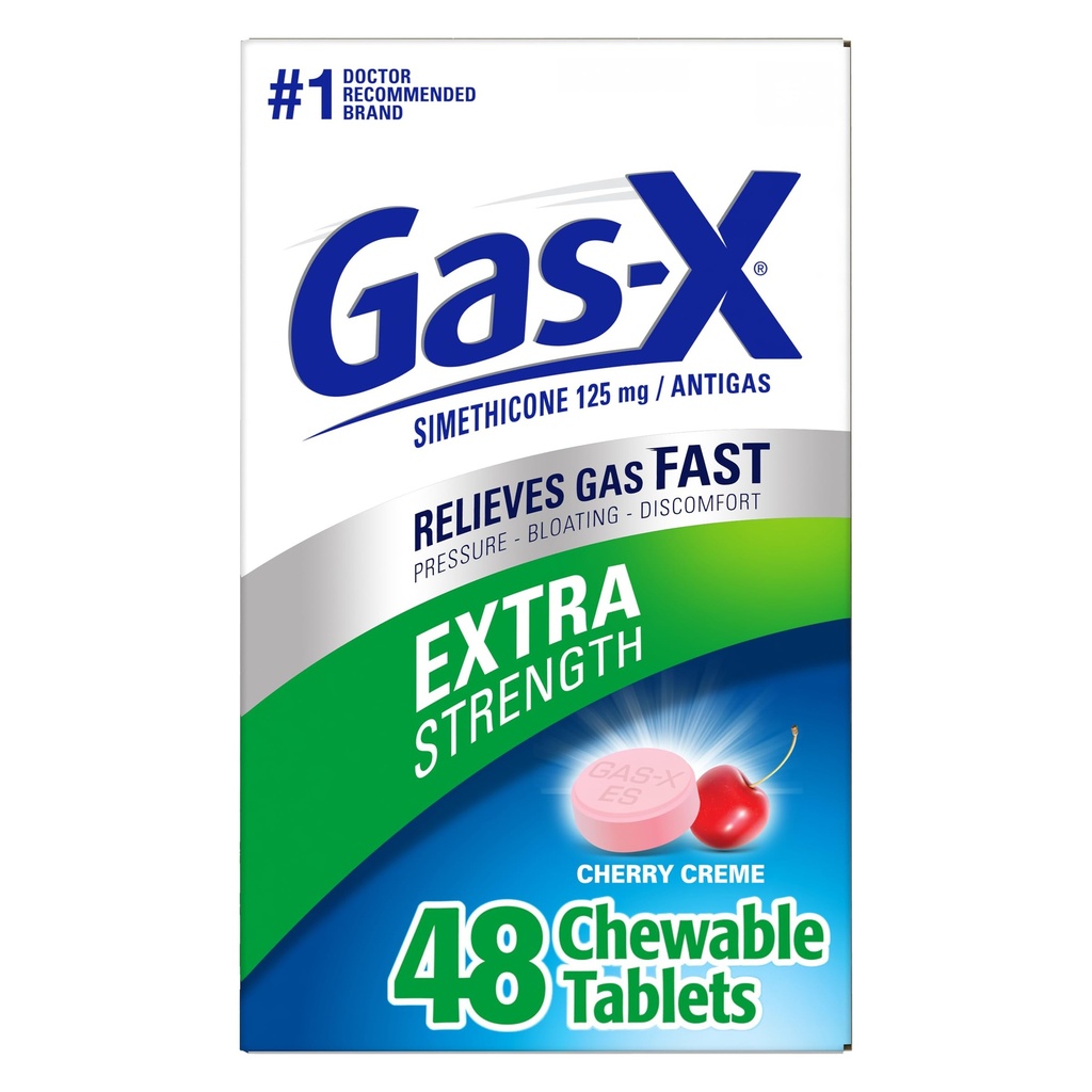 Gas-X Extra Forza Masticabile Rilievo Gas Tablets con Simethicone 125 mg, Ciliegia - 48 Conte