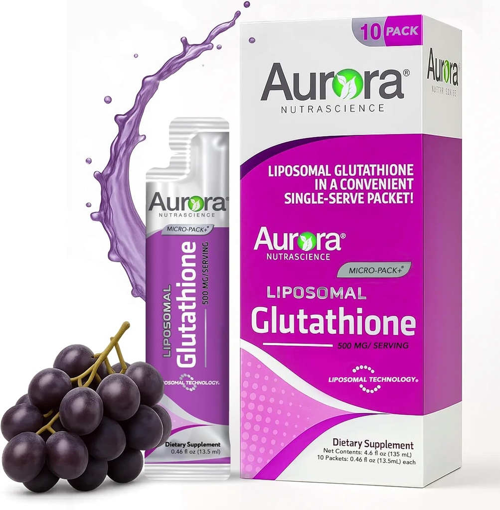 Aurora Nutrascience Micro-Liposomal Liquid Glutathione, Immune & Antiossidante Gut Health Support Supplement, 500 mg per Serving, Gluten Free, Non OGM, Sugar-Free, 10 Imballaggio Singola