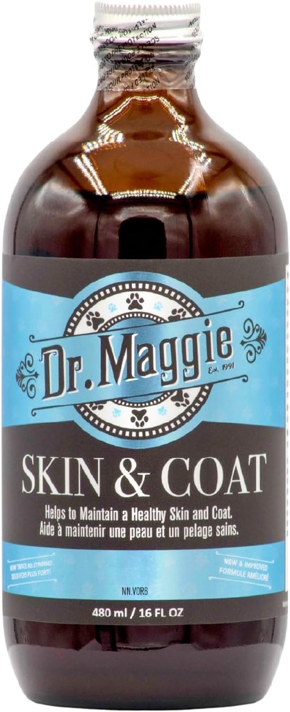 Dr. Maggie Skin e Coat | Omega 3 Supplemento con olio di pesce, lino e olio d'oliva | 480 ml