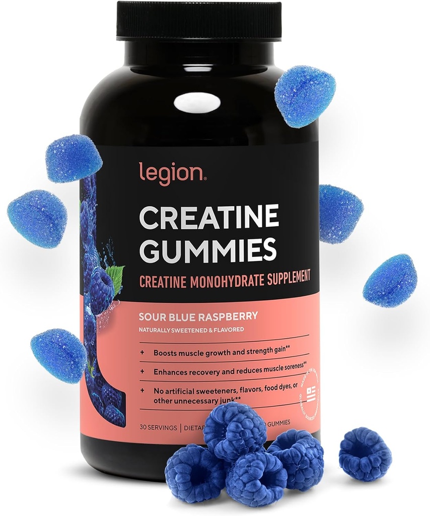 LEGION Creatina Monoidrato Gummies – Pulire Chewable Creatine Supplemento per la forza, Endurance & Muscle Recovery – 30 Sour Blue Raspberry Flavor Servings – Nessun aroma artificiale o dolcificanti
