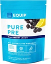 Equip Foods Pure Pre All Natural Pre-Workout Powder | Green Tea Caffeine, Sea Salt, EAA, Vitamina C, B6, B12, L-carnitina, Agnine | Naturally Boosts Workouts | 30 Servings, BlackBerry Lemon Caffeinated