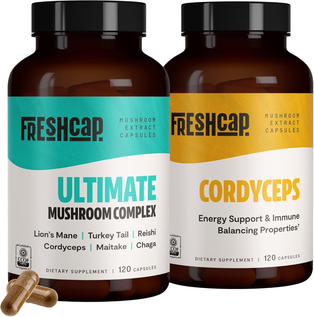 FreshCap Mushrooms Energy Bundle ( Capsule Cordyceps e Ultimate Mushroom Complex Capsules)