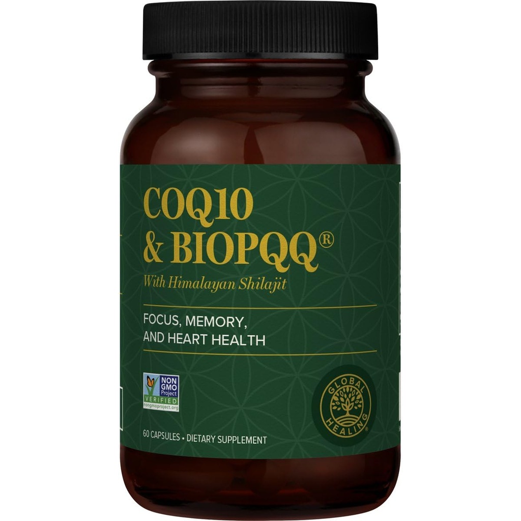Global Healing Center CoQ10 & BioPQ con Pure Himalayan Organic Shilajit-Antioxidant Care for Heart & Brain Health,Mitochondria Energy Optimizer per Men & Women-Coenzyme Ubiquinone 150mg, 60 capsule