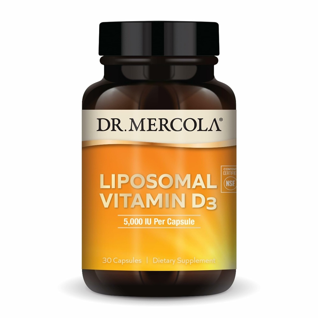 Dr. Mercola Liposomal Vitamin D3 - Supporta Cuore, Salute Bone & Immune - 5000 IU Per Serve - Non OGM, Soia Free & Gluten Free - 30 Capsule (30 Serve)