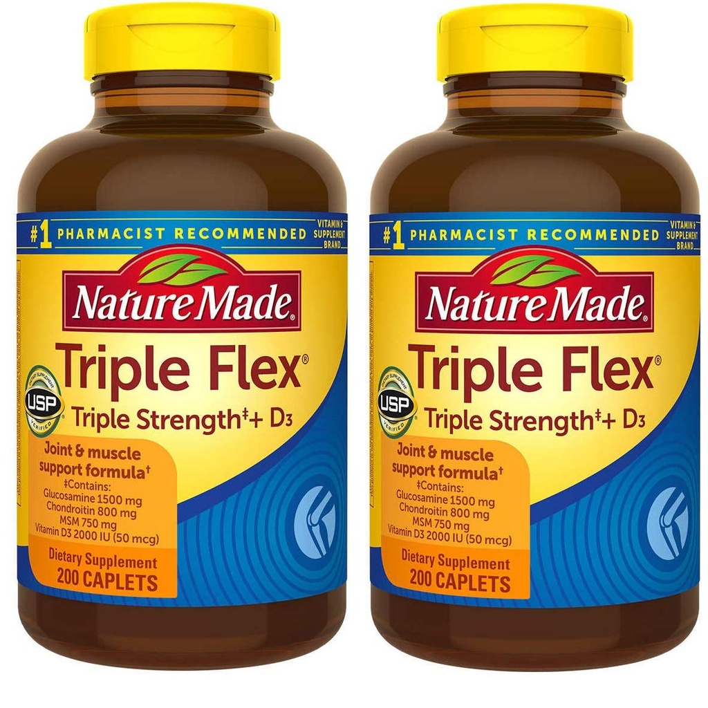 Natura Made TripleFlex, Glucosamine Chondroitin e MSM - 2 bottiglie, 200 caplets Ogni, 400 Caplets Totale