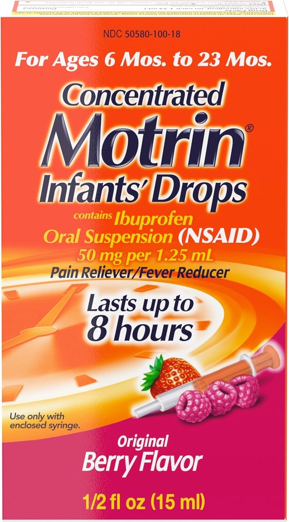 Gocce concentrate di motrin, Riduttore di febbre, Ibuprofene, Aroma di bacche.5 Oz