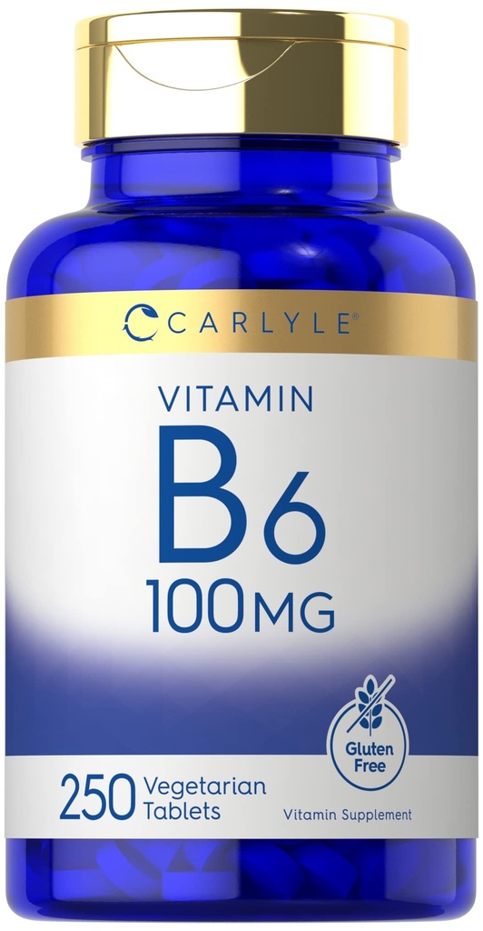 Carlyle Vitamin B6 100mg | 250 compresse | Pyridoxine Hydrochloride Supplemento | Vegetariano, Non OGM, Gluten Free