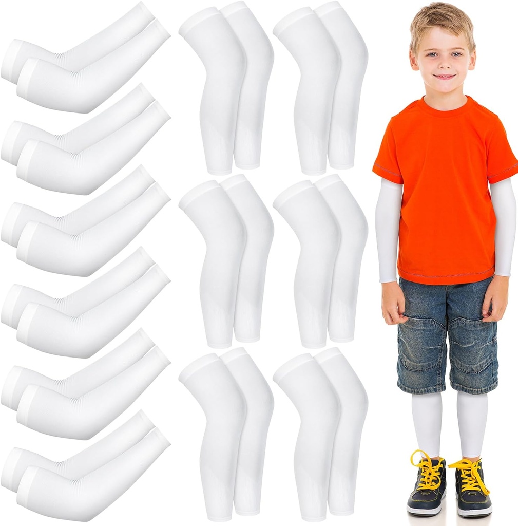 Panitay 6 Set Eczema Braccio e Gamba Maniche Scratch Elastico Braccio Maniche Ginocchiera Coperchio Eczema per Rilievo Itch e Terapia bagnata(Kid,White)