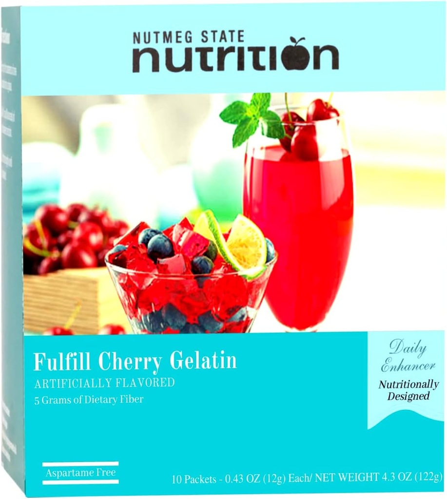 Nutmeg Nutrizione di stato – Miscela di bevanda ad alta fibra, Calorie basse, Libero grasso, Decaffeinato, Zucchero Libero, Aroma naturale, Proteine Ideali Compatibili, Aspartame Free, 10 Serve per scatola (Cherry Gelatin)